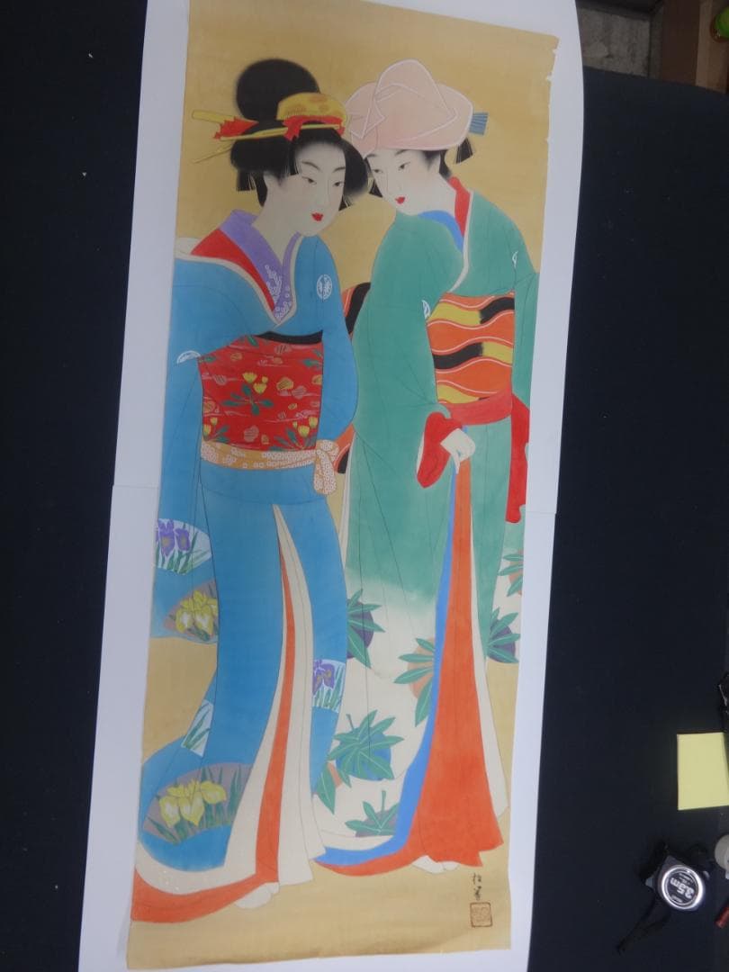 上村松園　春の宵　水彩画　1938年頃　浮世絵　肉筆　姉妹の絵　日本画　美人画