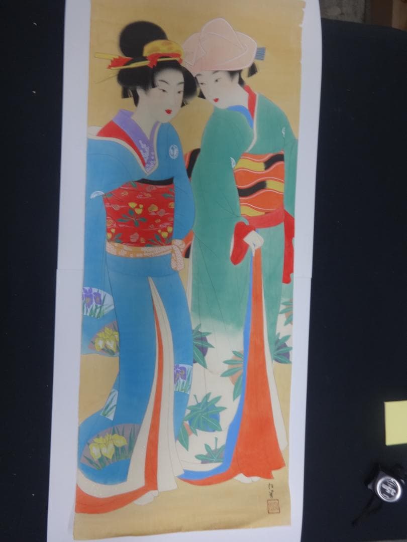 上村松園　春の宵　水彩画　1938年頃　浮世絵　肉筆　姉妹の絵　日本画　美人画