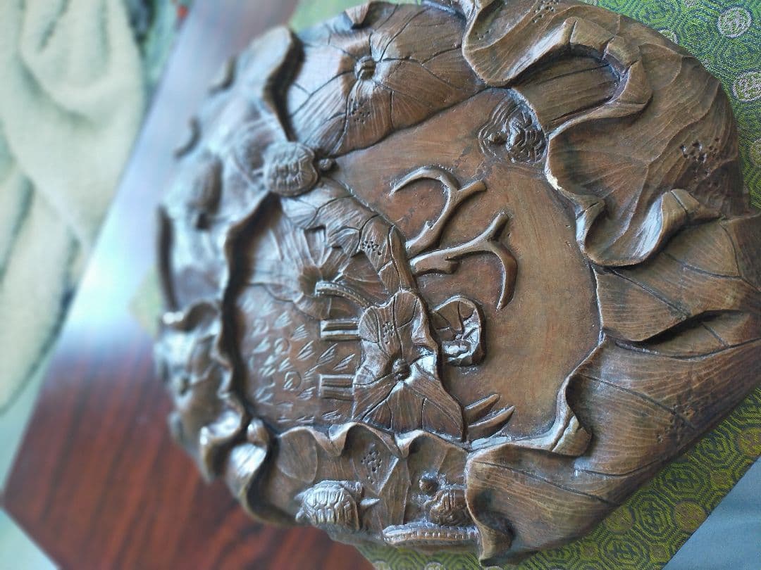 【商品紹介】中国澄泥硯 蓮葉蛙紋 文房四宝