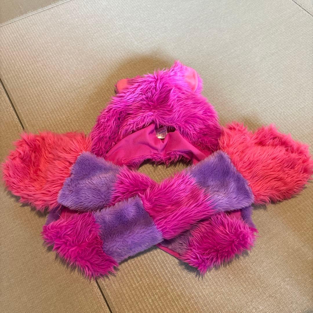 ディズニー　耳付きフードチェシ猫 マフラーファンキャップ被り物