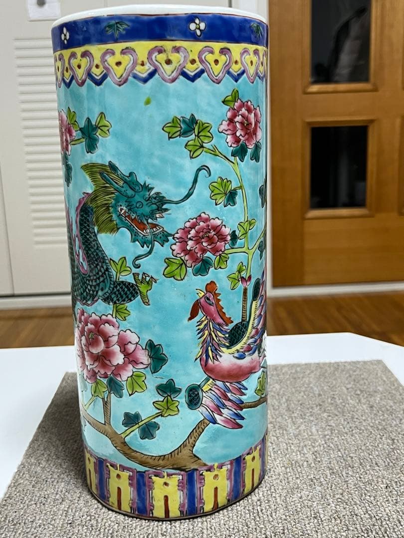 中国美術 大清同治年製 帽筒陶器 龍鳳呈祥 年代品 骨董