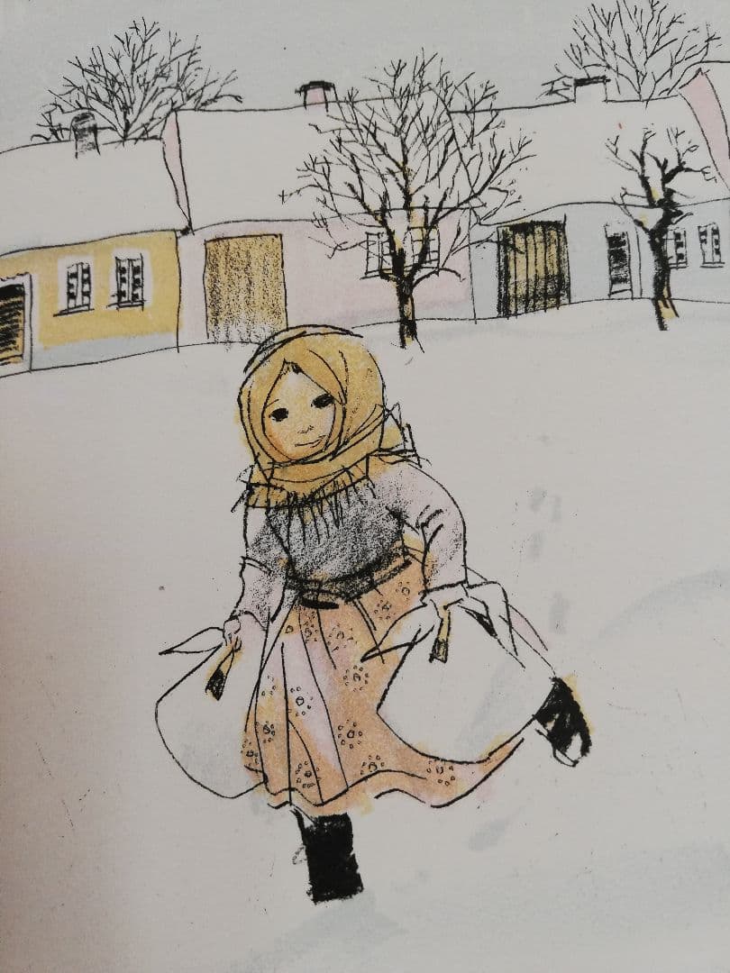 アート443　「鯉(クリスマス)」　チェコのリトグラフ(石版画)