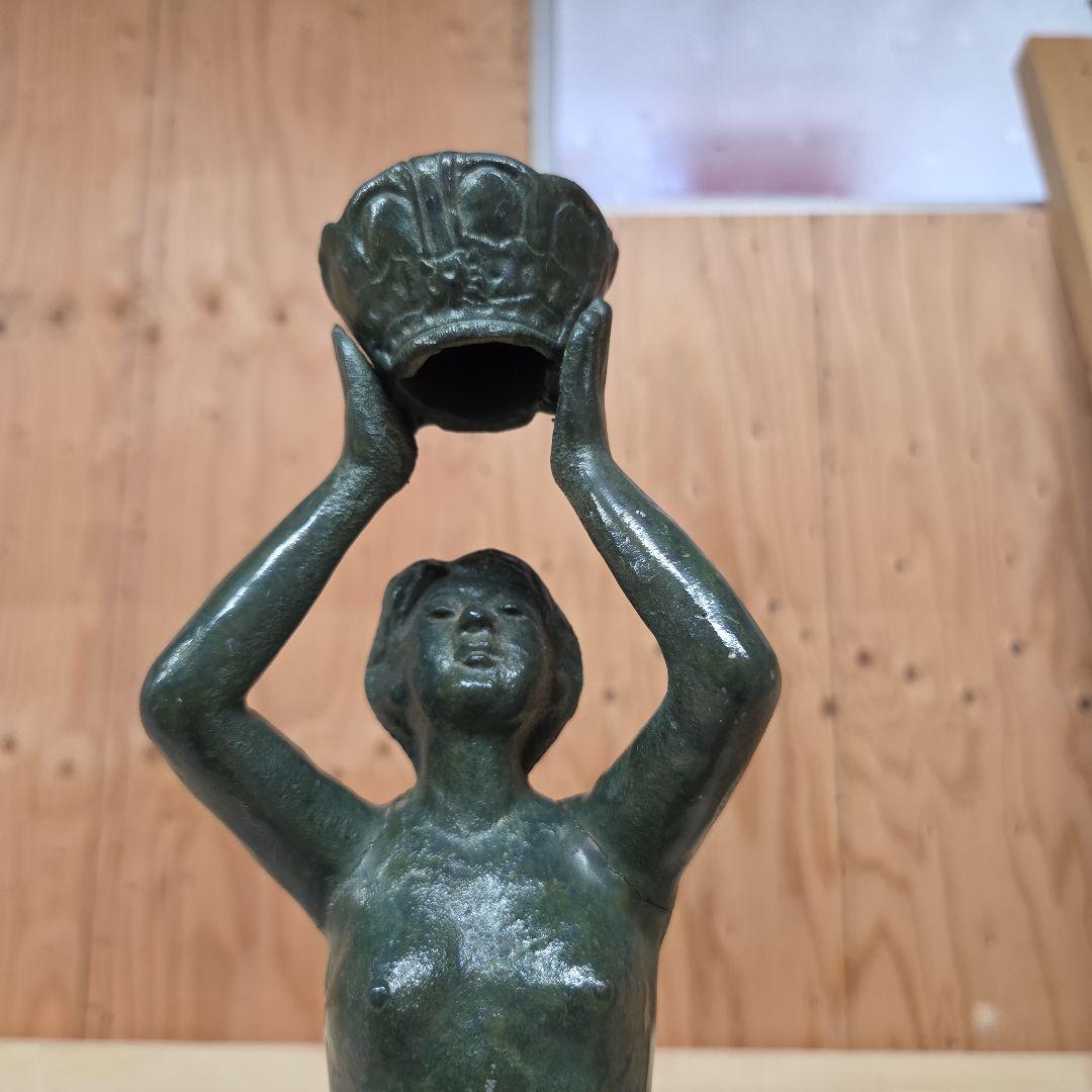 米治一作◆少女ブロンズ彫刻裸婦像【王冠】高41.5 /高岡銅器★/鋳鉄造銅像