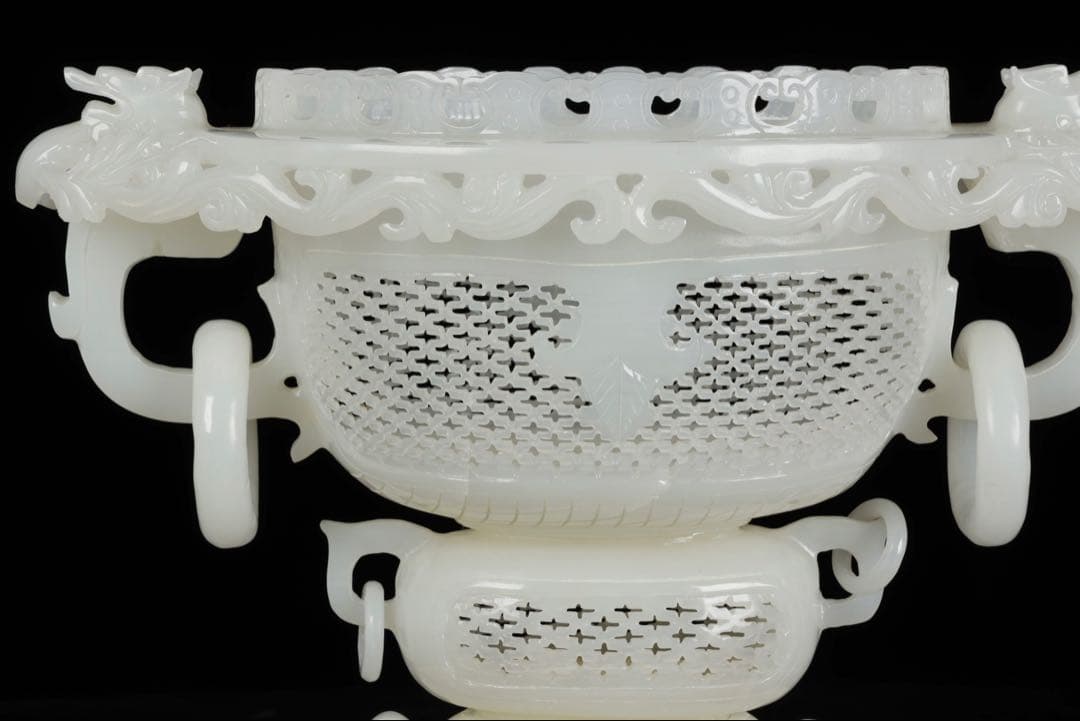 大*発様 中国古玩 白玉石大香炉 龍透彫細密彫刻 高さ36cm 唐物 古美術品