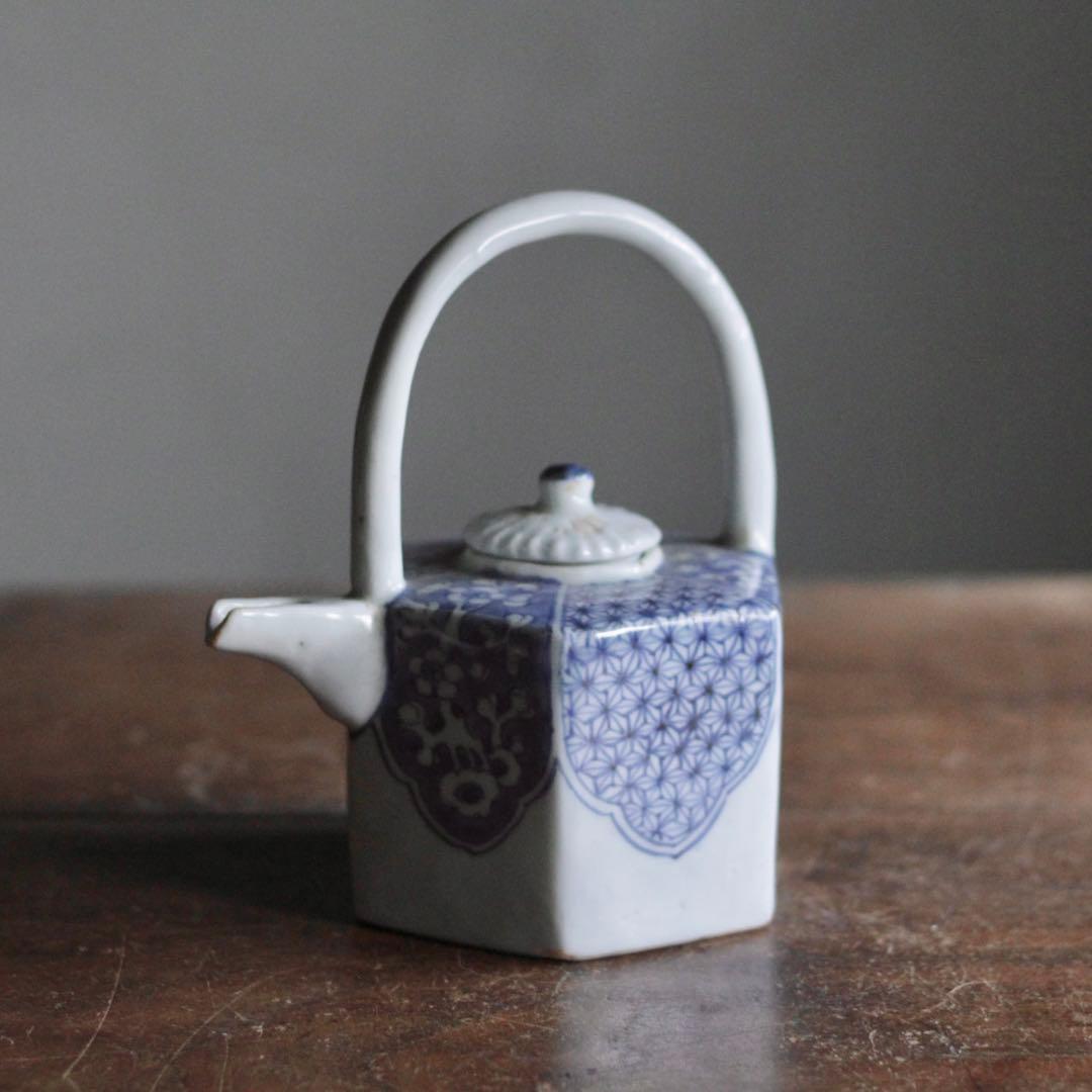 平戸焼 染付 面取 六角 水注 酒次 古美術 古道具 アンティーク 煎茶道具