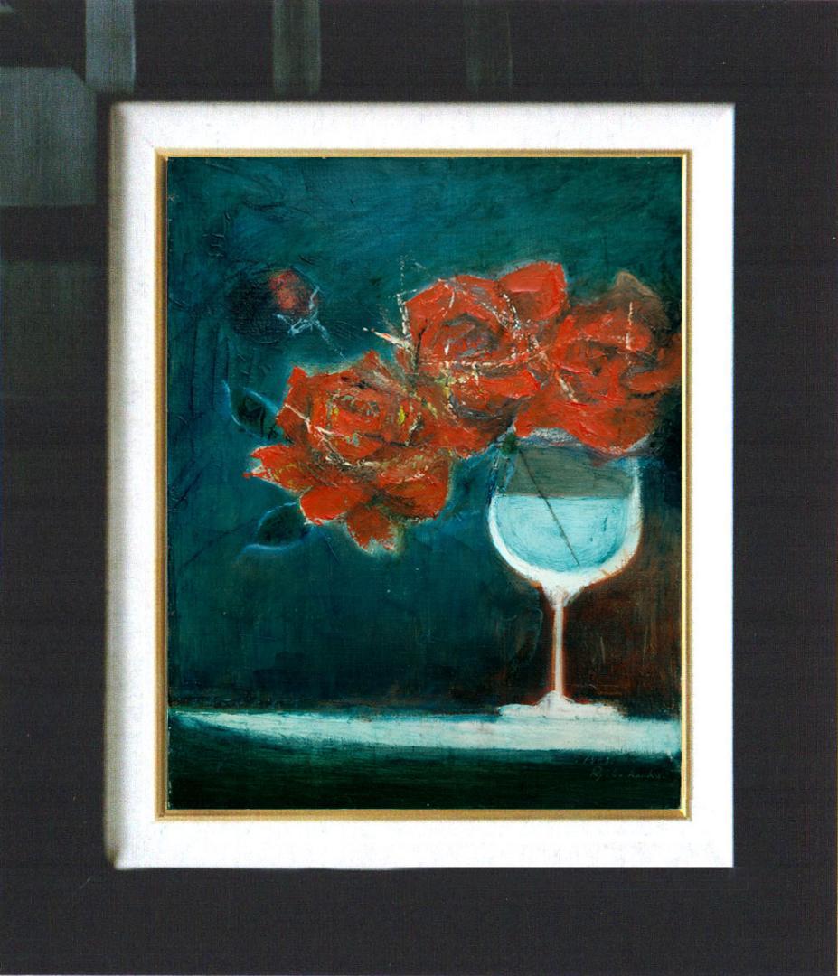 油絵 菅家令子 絵 絵画 インテリア 額付(銀) F4-070302 花 ばら