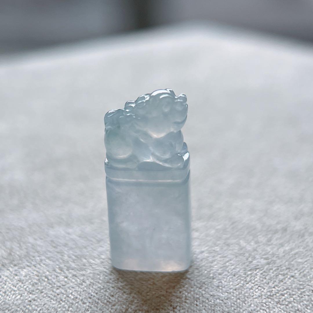 【あかおかずき出品】天然ミャンマー産本翡翠 狛犬 石獅子 お守り 印鑑