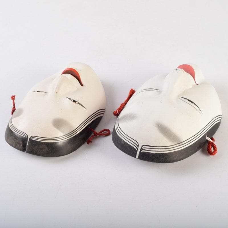 安達静岳作　能面　能楽　雅楽　陶器製　小面　お面　2点　N　9082A