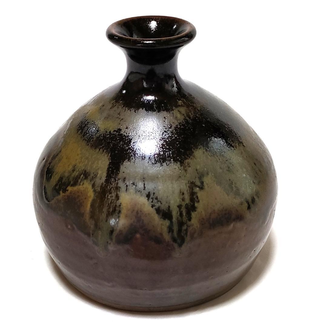 徳利型置物 古丹波焼 黒の墨流し Ad-215
