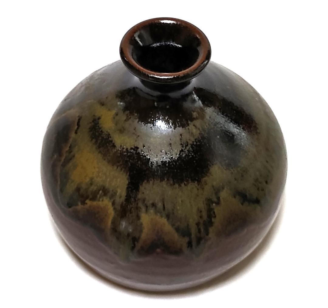 徳利型置物 古丹波焼 黒の墨流し Ad-215