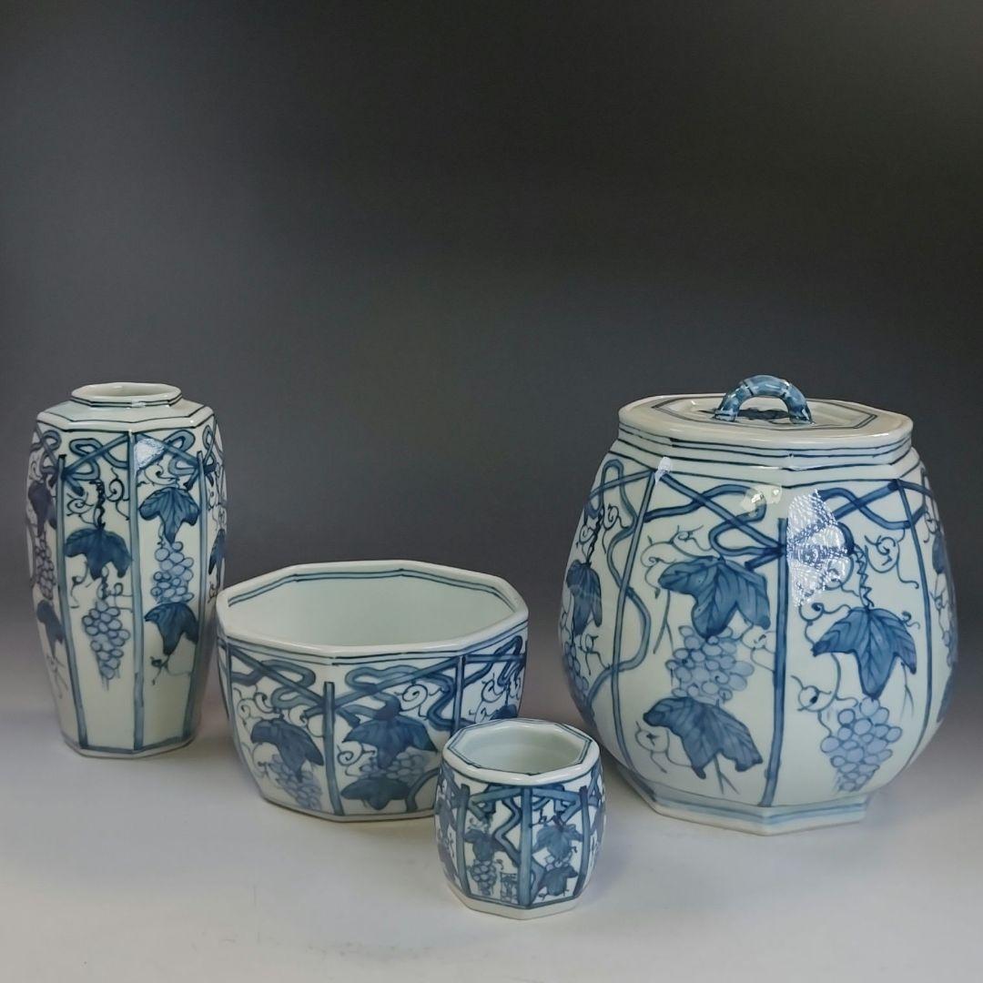 イ891 皆具『平安　徳泉造』『染付葡萄文　皆具　共箱』茶道具