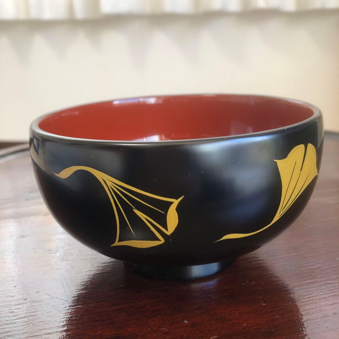 浄法寺塗　夫婦汁椀　銀杏紋　2客　うるみ工芸　天然木　専用箱　未使用品　美品