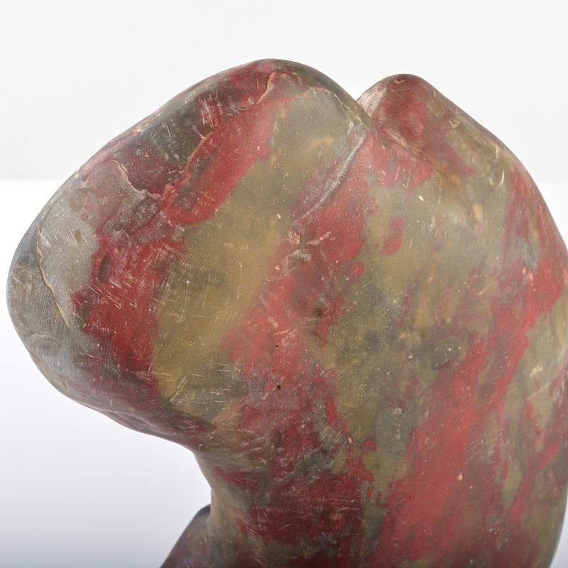 中国　玉石鶏血石彫刻　楼閣山水雕　置物　唐木台付　W　R6238