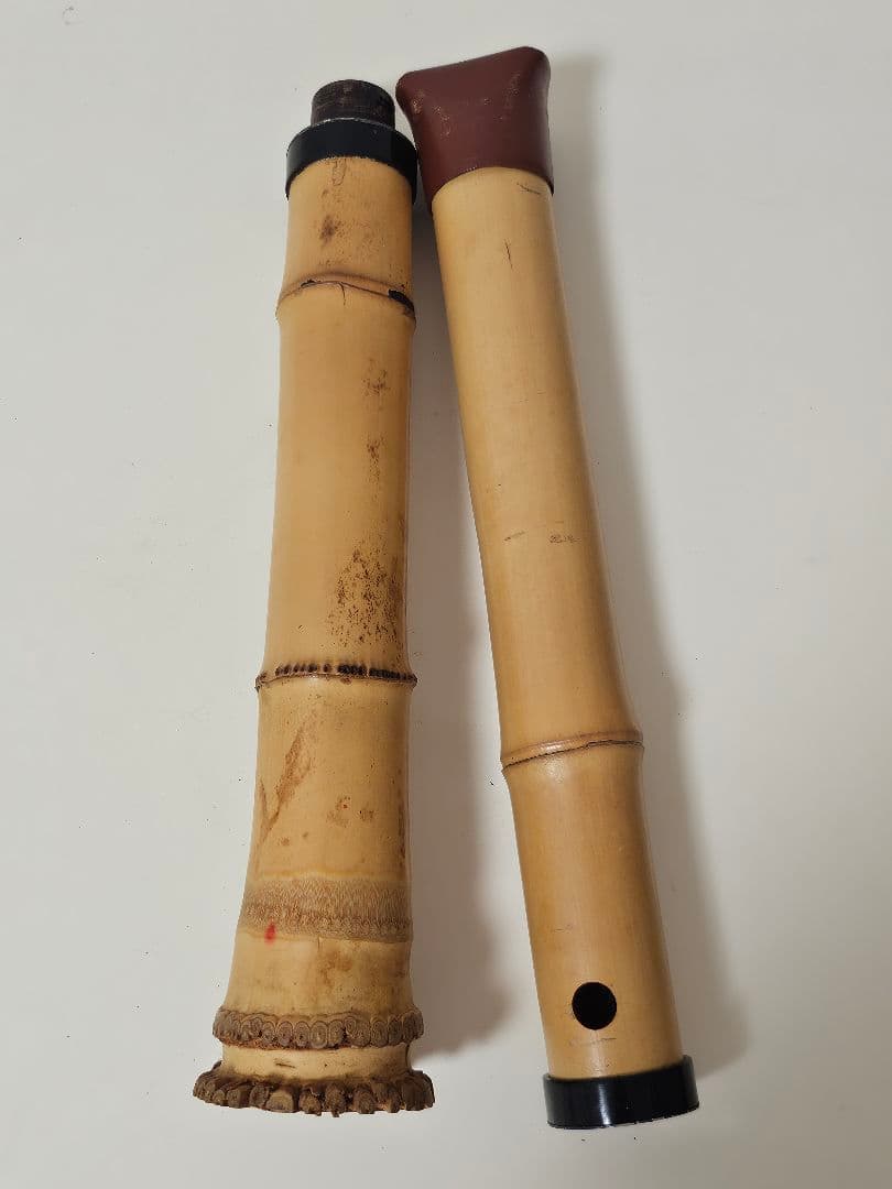 琴古流 尺八 二つ折り 分割式 根付き 地無し 朱塗り歌口 焼印あり