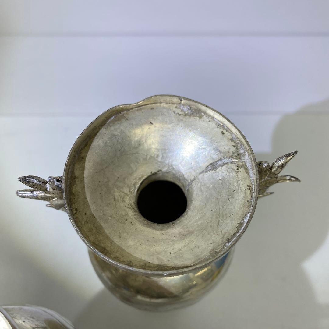 中国清時代　銀製　花器一対　248g 東さ8-0107☆2F