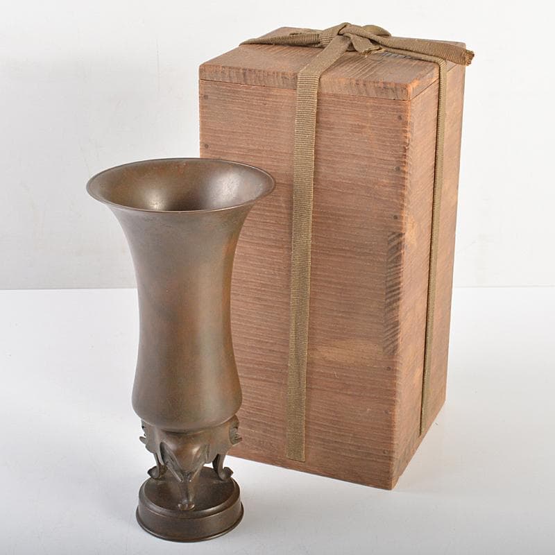 人間国宝　長野垤志作　青銅　象足花生　花瓶　共箱　U　R7307