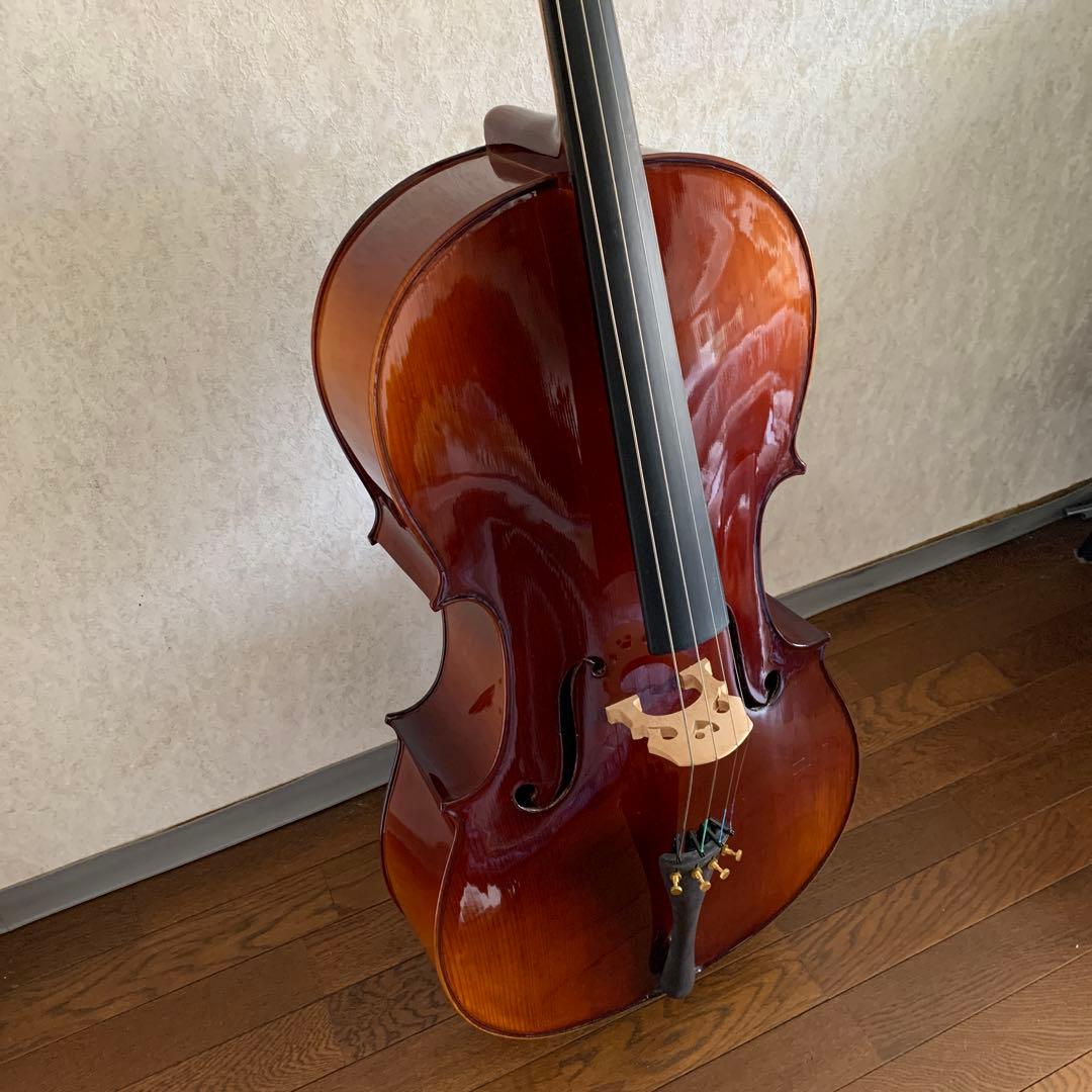 チェロ　木製　光沢仕上げ　ソフトケース付　松脂　弦楽器