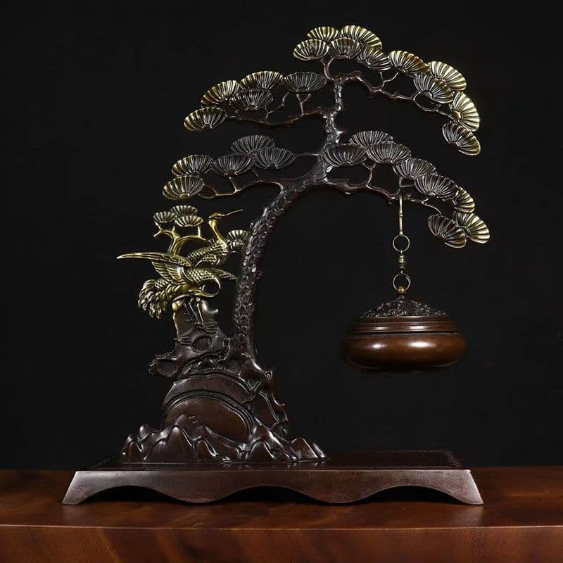 銅製 松鶴延年弔炉薫香炉 客間 茶台 書房 事務室 迎客松掛炉 工芸品装飾品置物