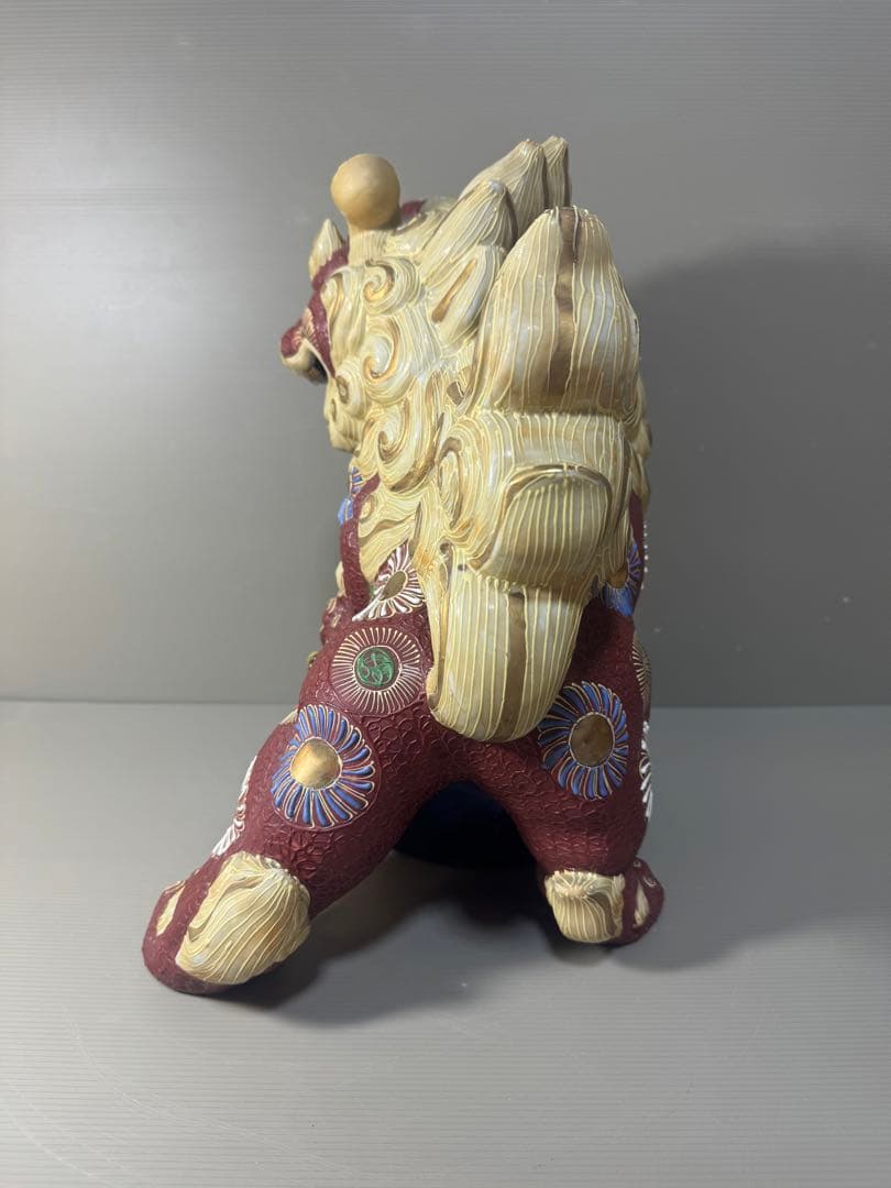 2345 九谷焼 八幡窯　金彩 虎文　唐獅子 縁起物 置物