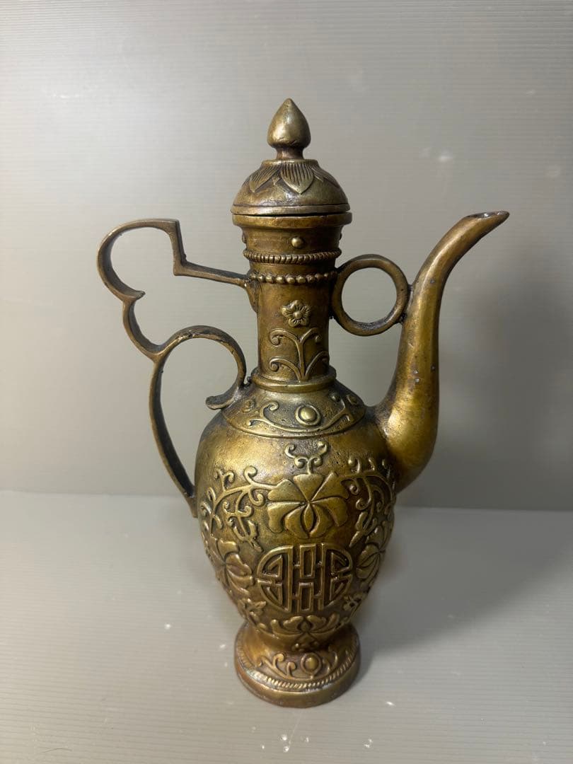 2495 中国骨董　大明宣徳年製銘　銅製　酒壺　時代物