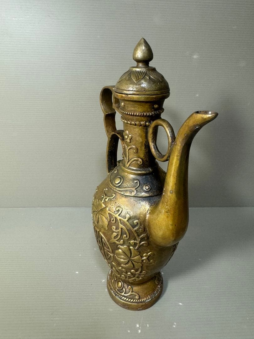 2495 中国骨董　大明宣徳年製銘　銅製　酒壺　時代物