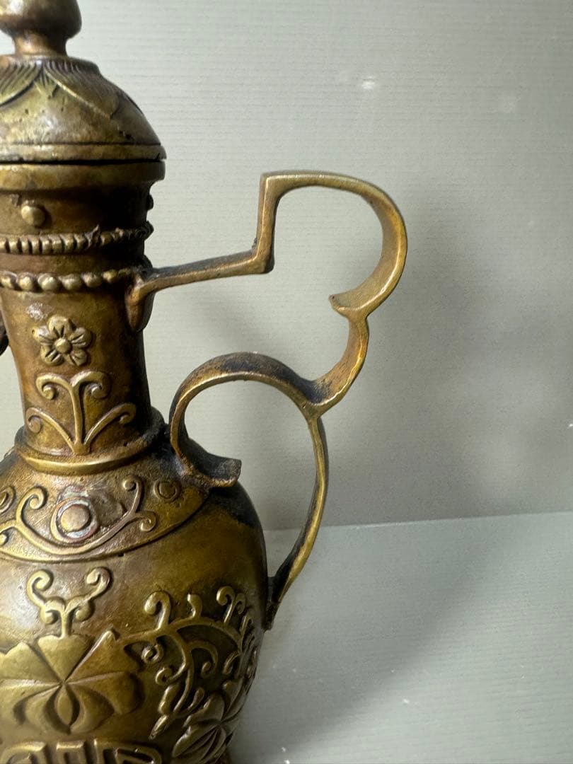 2495 中国骨董　大明宣徳年製銘　銅製　酒壺　時代物