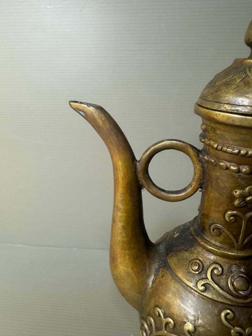 2495 中国骨董　大明宣徳年製銘　銅製　酒壺　時代物