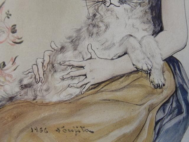 藤田 嗣治、「猫を抱く少女」希少、オーダーマット付額装・画集画、ふじた つぐはる