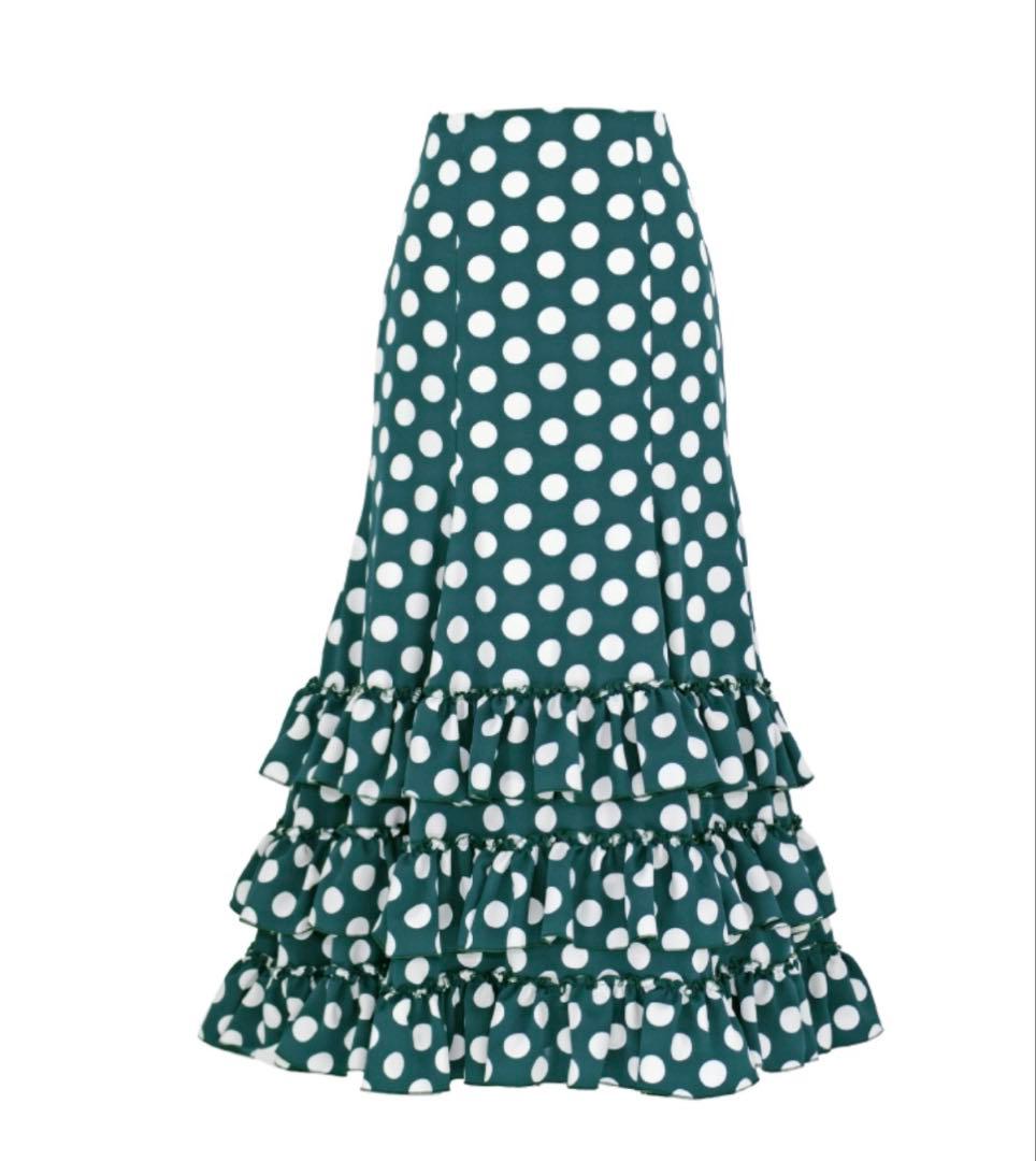 フラメンコスカート 水玉ダークグリーン　Sサイズ