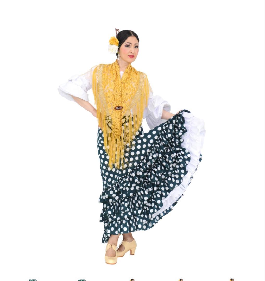 フラメンコスカート 水玉ダークグリーン　Sサイズ