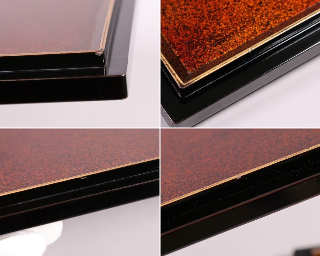 【MB208】輪島塗 家紋金蒔絵 五段重箱 台付 剣片喰花唐草 黒塗梨地 天然木