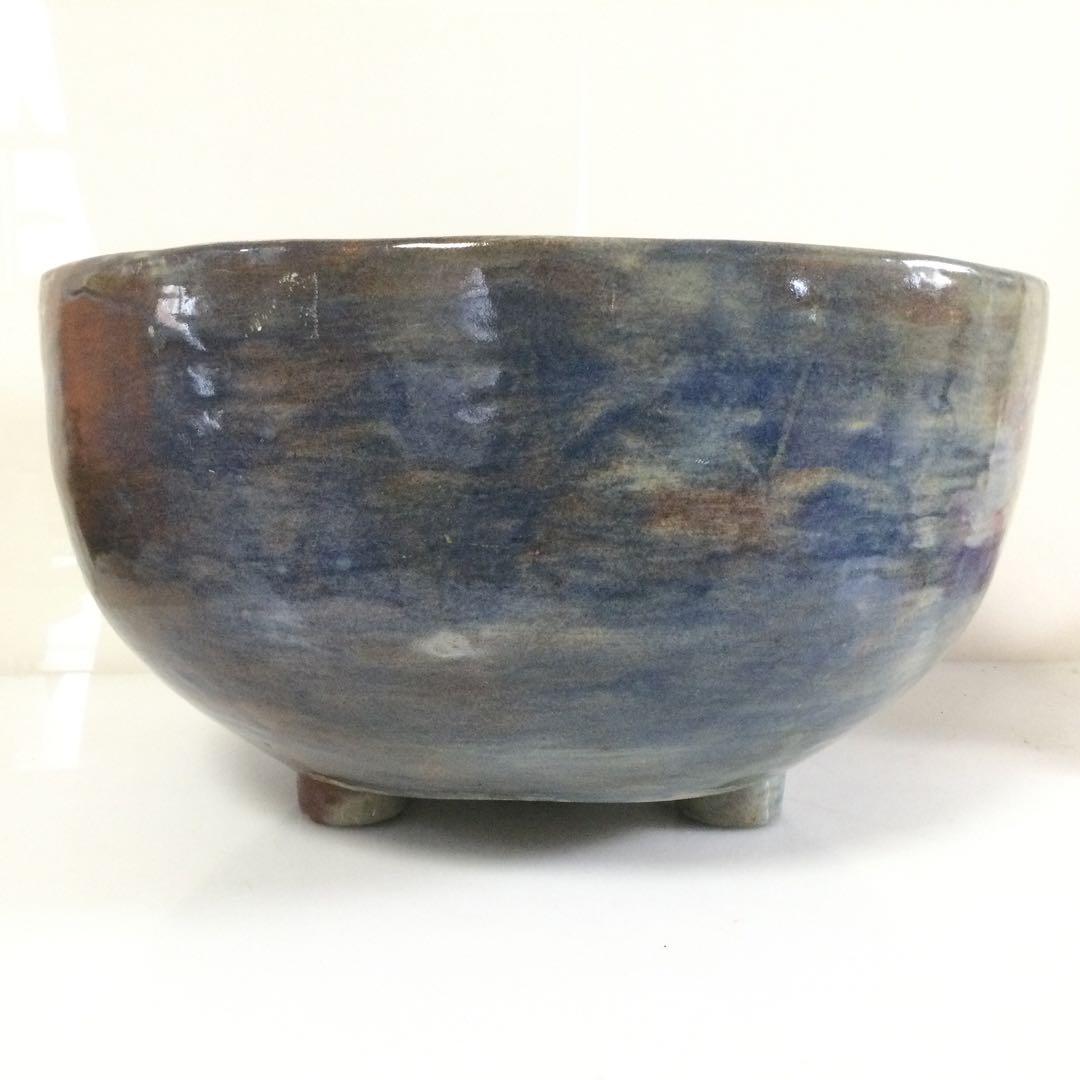 風炉火鉢 焼物 陶印有 底瓦付 茶道具 L194