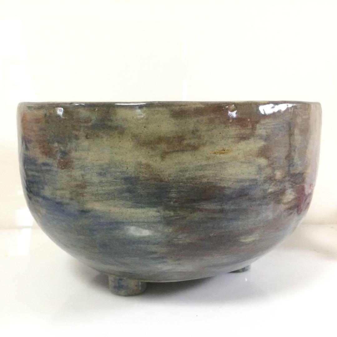 風炉火鉢 焼物 陶印有 底瓦付 茶道具 L194