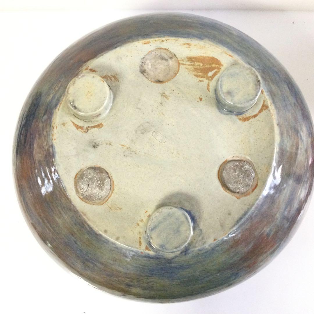 風炉火鉢 焼物 陶印有 底瓦付 茶道具 L194