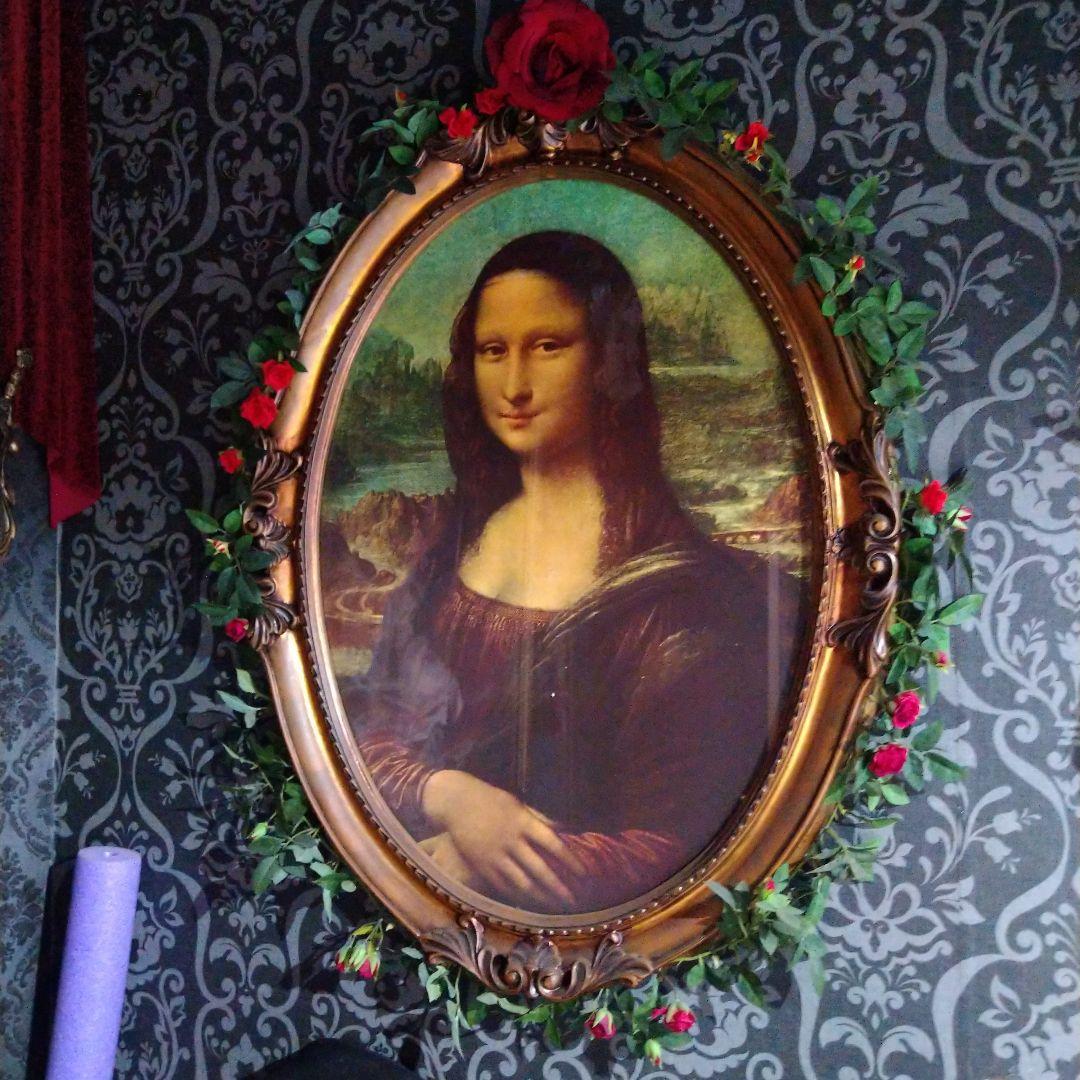 気まぐれセール レオナルド・ダヴィンチ 絵画 モナリザ 丸額 花付き