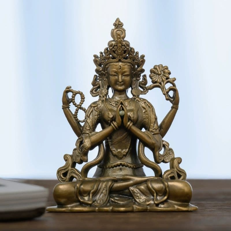 仏像 四臂観音仏像 禅意 茶室 置物 銅製 仏像 彫刻 置物 開運 風水