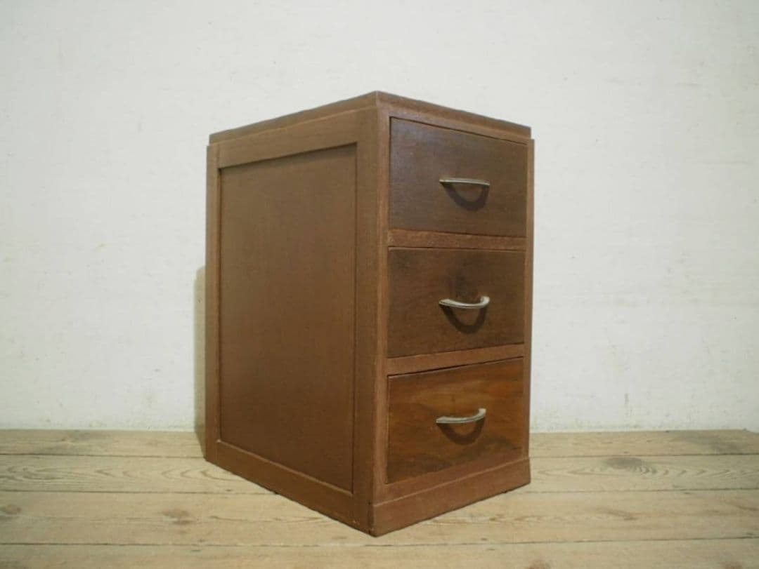 1109 ヴィンテージ　ラワンの袖机　サイドテーブル　収納棚　引き出し　レトロ