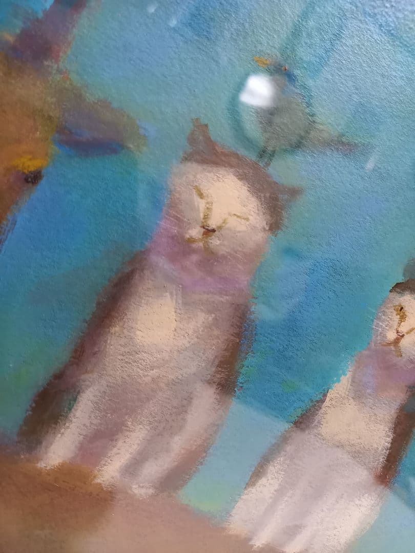 題名　山登り　布施和佳子　猫　作家　パステル画　北欧　モダン　アート