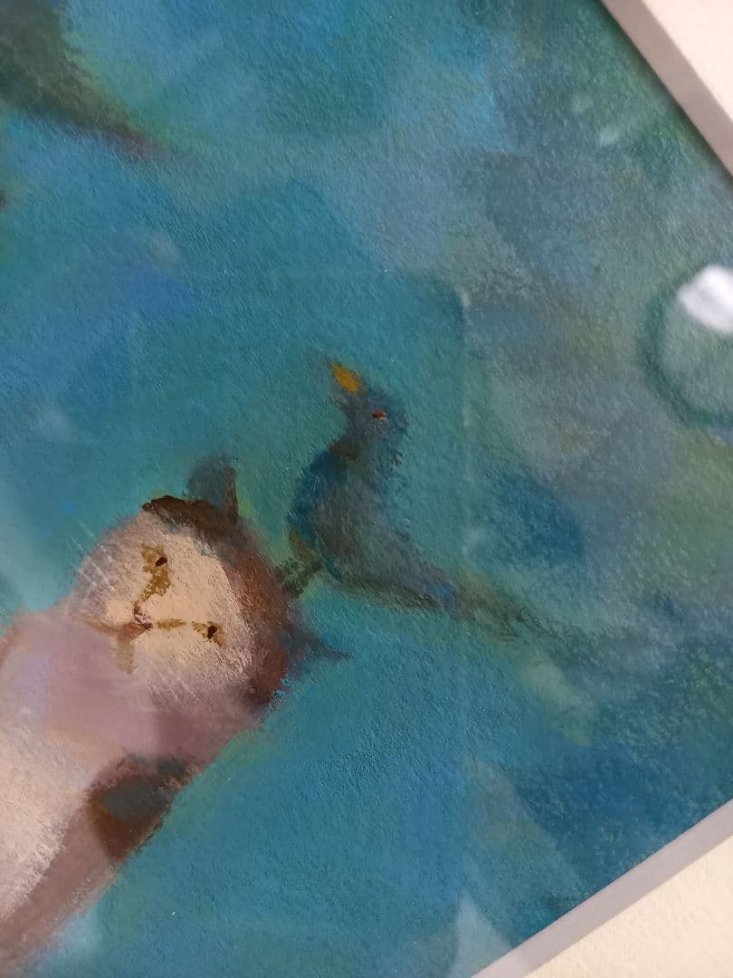 題名　山登り　布施和佳子　猫　作家　パステル画　北欧　モダン　アート