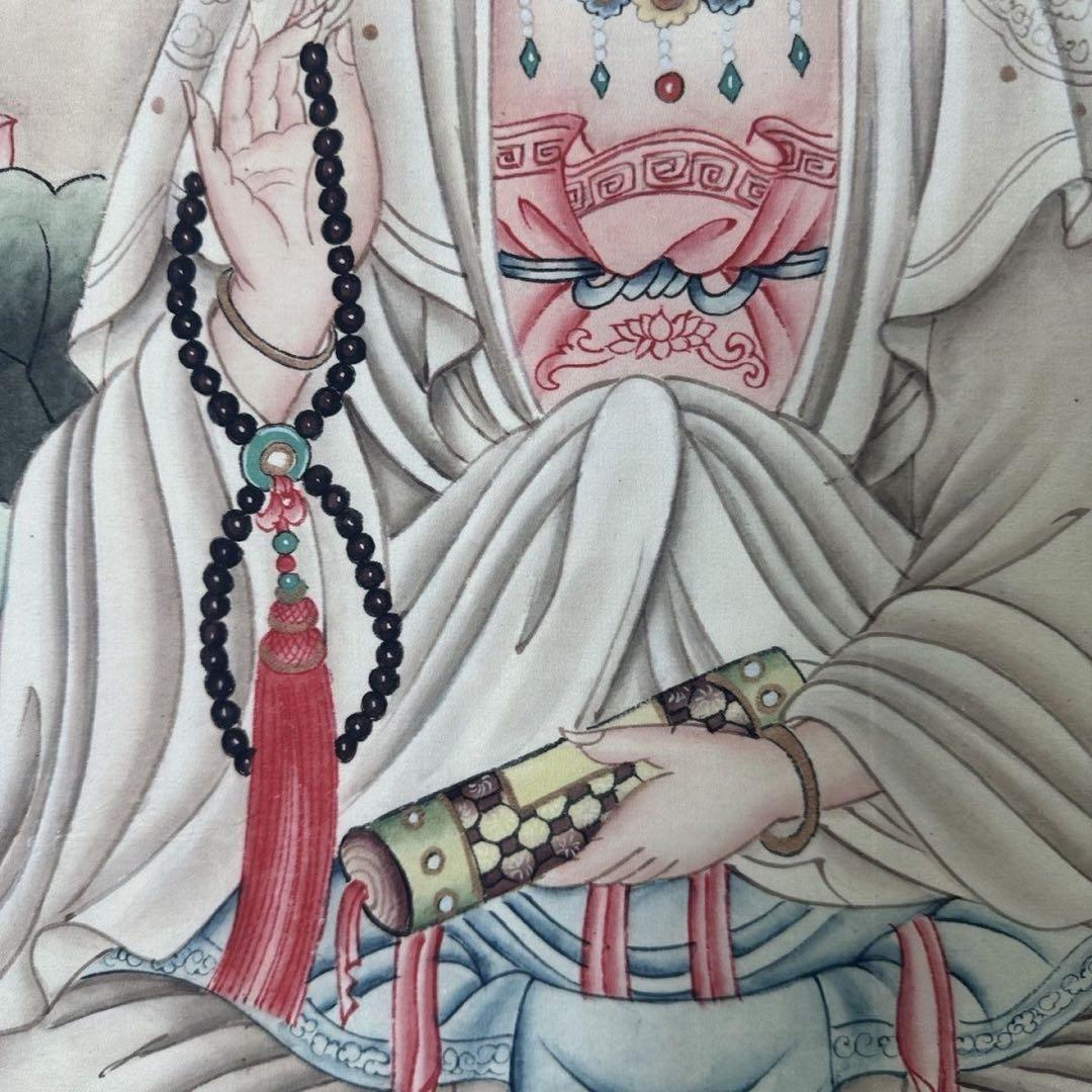 掛け軸 中堂 仇英 観音大士図 観音菩薩 仏画 佛画 蓮華 観音像 中国画