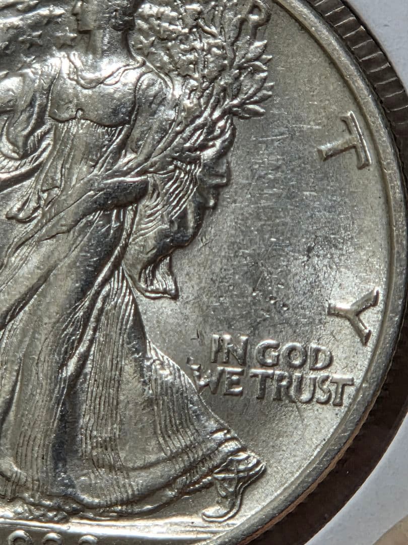 (稀少年号)アメリカ　ウォーキング リバティ 50セント銀貨　1933 S