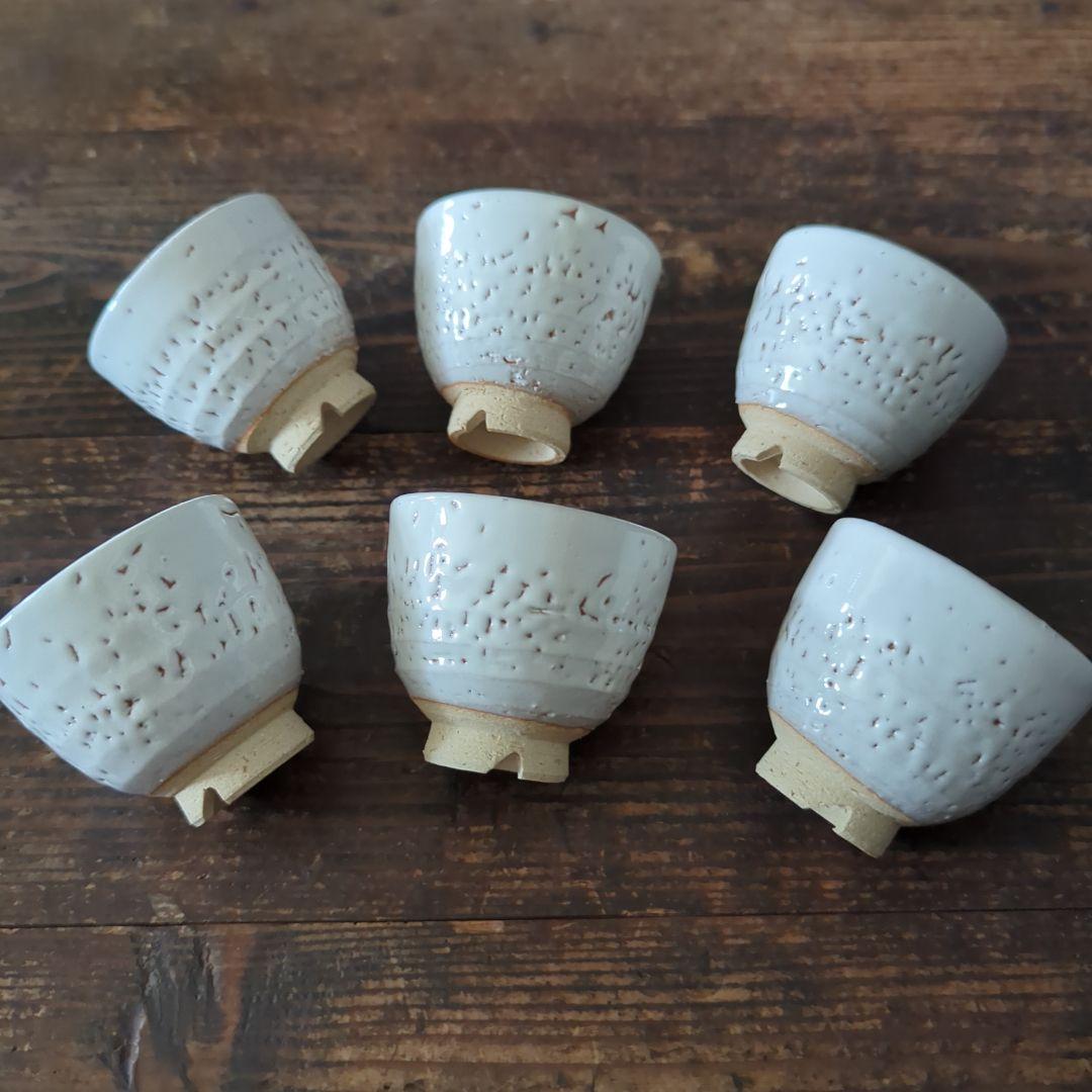 陶芸　茶道具　萩焼　天鵬山　煎茶器　鬼萩白釉　梅花皮【宝瓶　湯冷まし　湯呑み6】