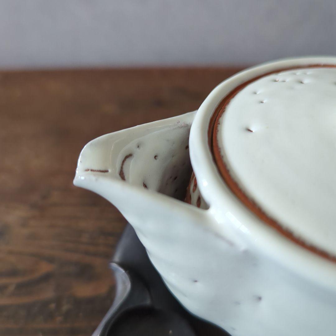 陶芸　茶道具　萩焼　天鵬山　煎茶器　鬼萩白釉　梅花皮【宝瓶　湯冷まし　湯呑み6】