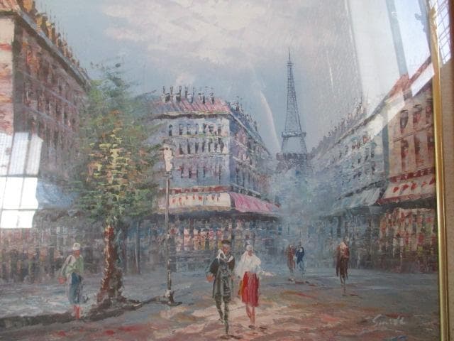 油絵　絵画　額入り　肉筆　風景画　パリ　作者不明　大きい　ガラス込み　F10号