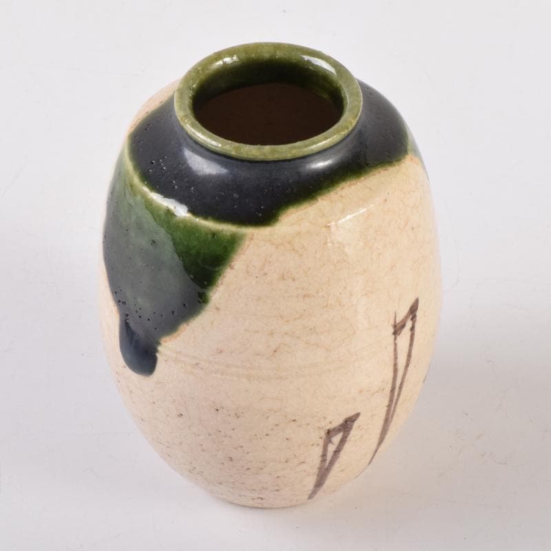 茶道具　瀬戸赤津焼　織部焼　山口正悟作　肩衝茶入　仕覆付　共箱　V　7081