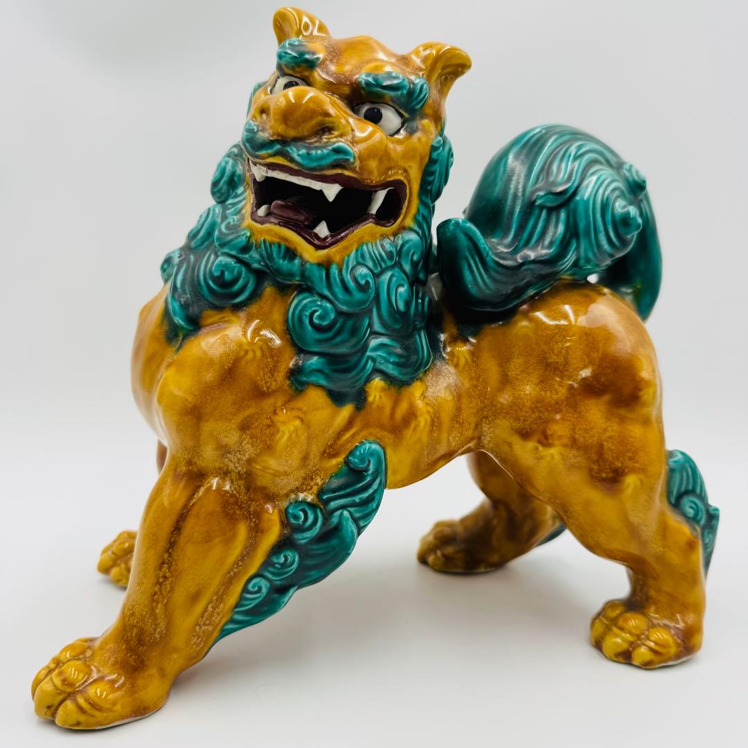 【九谷焼　浅蔵五十吉造　獅子置物　共箱】骨董　アンティーク　インテリア