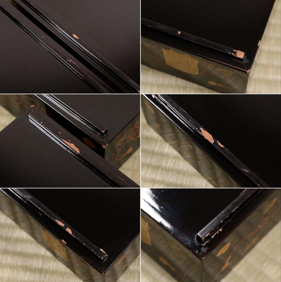 木製漆器 貝桶 金蒔絵 三段 重箱 黒塗 朱塗 梨地 雛 漆芸【MA745】