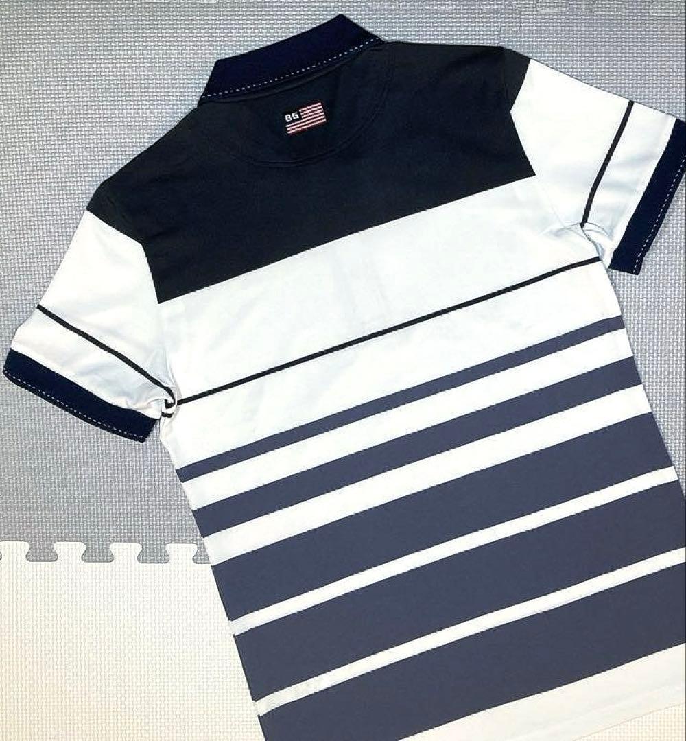 BRIEFING GOLF MS ワイドストライプポロシャツ（NAVY／M）