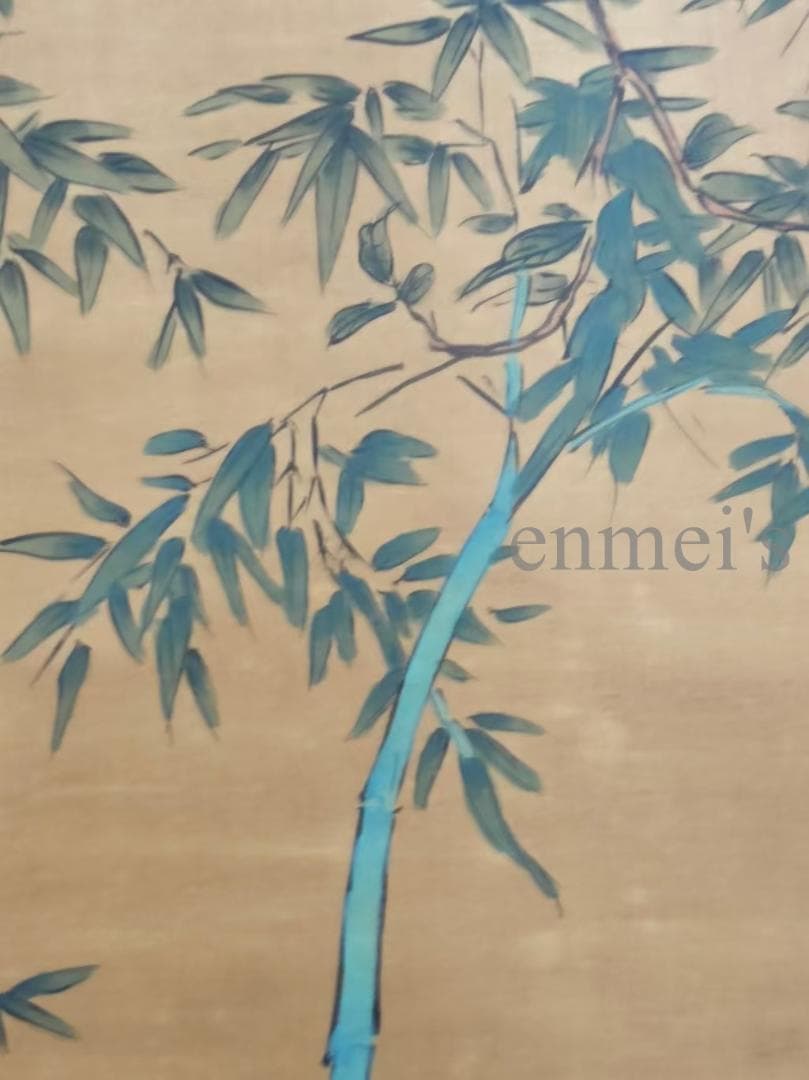 中国古美術 清代 余省作款 竹と鳥の絵画 絹本 四尺 手描き 掛軸 中堂画 肉筆