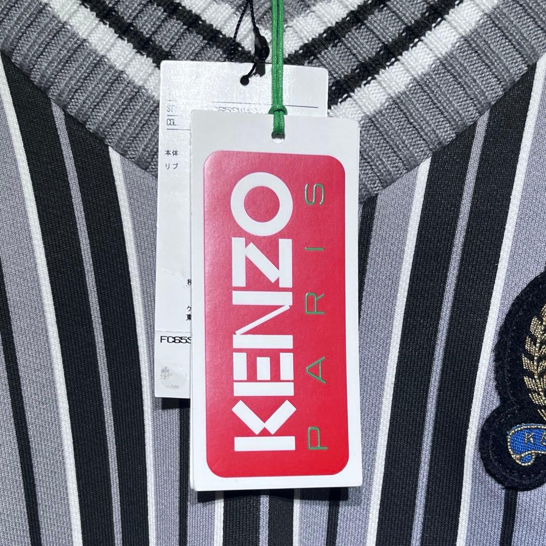 KENZO Vネックニット ゴルフ風 レトロ ストライプ エンブレム M 未使用